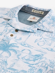 White/Blue 100% Cotton Textured Print Polo Shirt - Image 6 of 7
