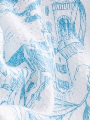White/Blue 100% Cotton Textured Print Polo Shirt - Image 7 of 7
