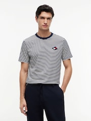 Tommy Hilfiger Blue Wavy Flag Patch Stripe T-Shirt - Image 1 of 5