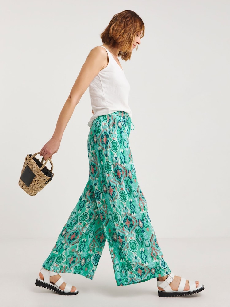 JD Williams Green Crinkle Palazzo Trousers - Image 1 of 4