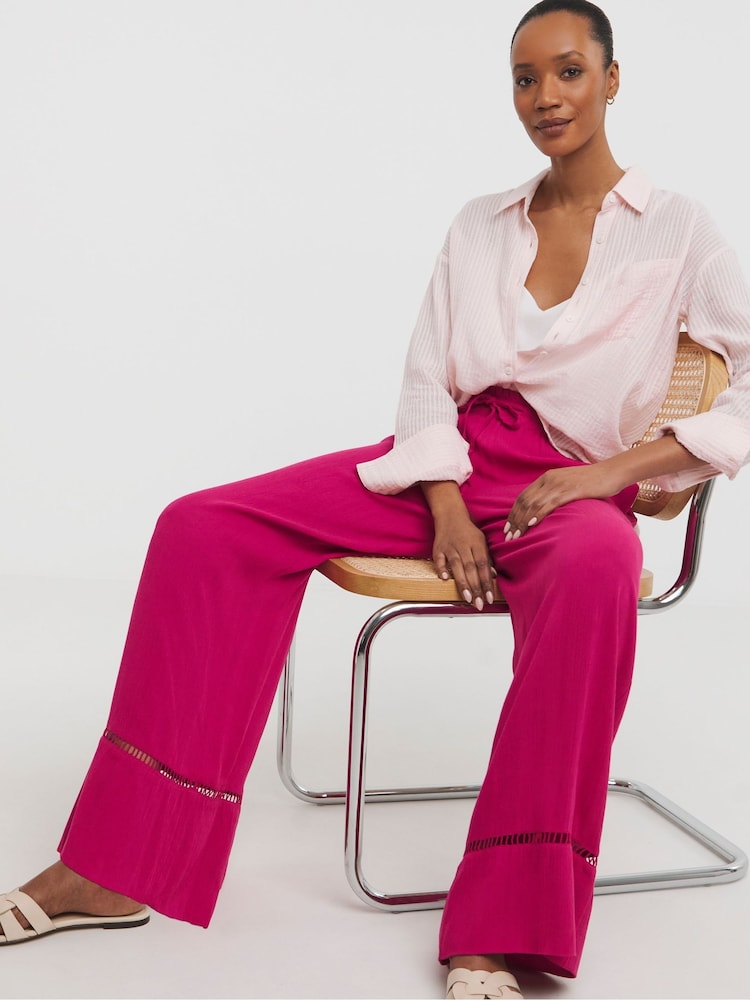 JD Williams Pink Crinkle Shirred Waist Wide Leg Trousers - Image 2 of 4
