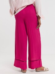 JD Williams Pink Crinkle Shirred Waist Wide Leg Trousers - Image 3 of 4