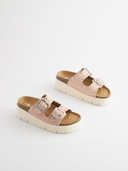 Pink Forever Comfort® Leather Double Buckle Flatform Sandals - Image 1 of 4