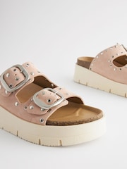 Pink Forever Comfort® Leather Double Buckle Flatform Sandals - Image 2 of 4
