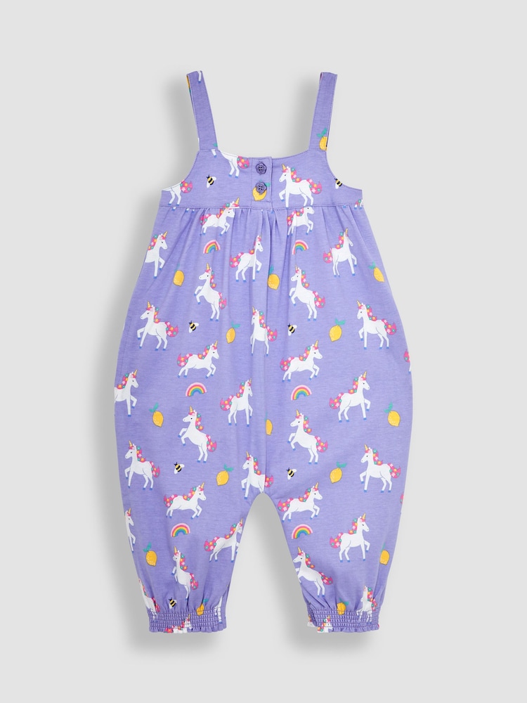 JoJo Maman Bébé Lilac Purple Unicorn Print Jumpsuit - Image 1 of 4