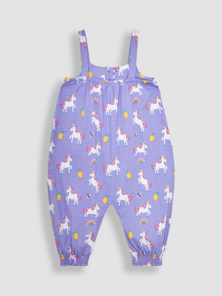 JoJo Maman Bébé Lilac Purple Unicorn Print Jumpsuit - Image 2 of 4