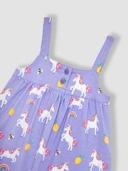 JoJo Maman Bébé Lilac Purple Unicorn Print Jumpsuit - Image 3 of 4
