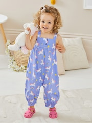 JoJo Maman Bébé Lilac Purple Unicorn Print Jumpsuit - Image 4 of 4