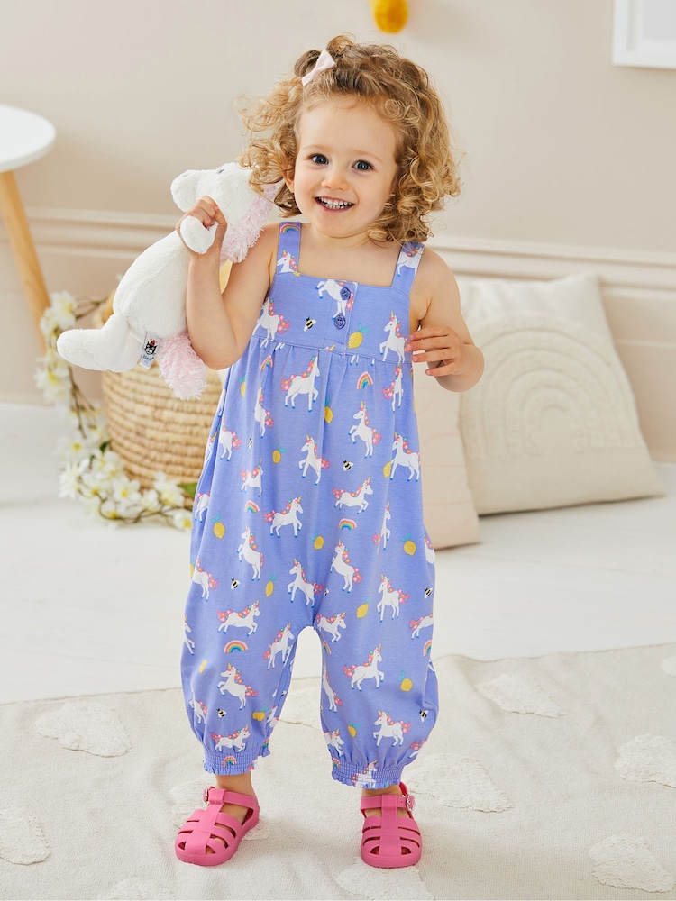JoJo Maman Bébé Lilac Purple Unicorn Print Jumpsuit - Image 4 of 4
