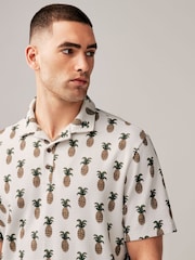 Ecru Pineapple Textured Print Polo Shirt - Image 1 of 7