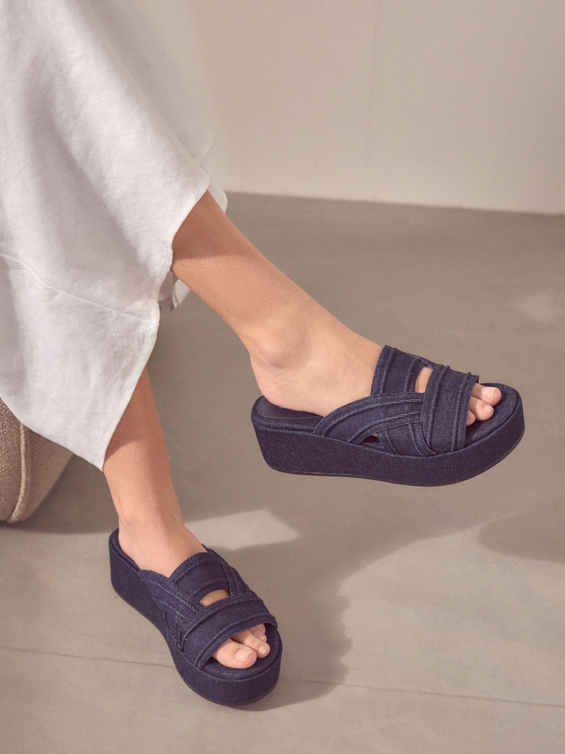 Buy Denim Forever Comfort Western Mules Wedges from Next Luxembourg