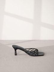Black Signature Leather Toe Post Mule Heels - Image 2 of 6