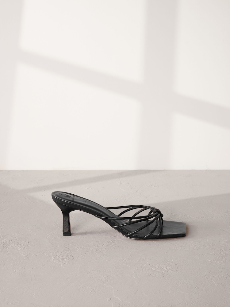Black Signature Leather Toe Post Mule Heels - Image 2 of 6