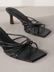 Black Signature Leather Toe Post Mule Heels - Image 3 of 6