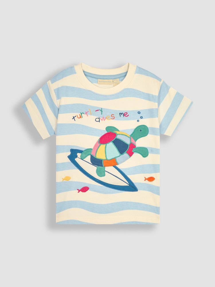 JoJo Maman Bébé Blue Turtle Appliqué T-Shirt - Image 1 of 3