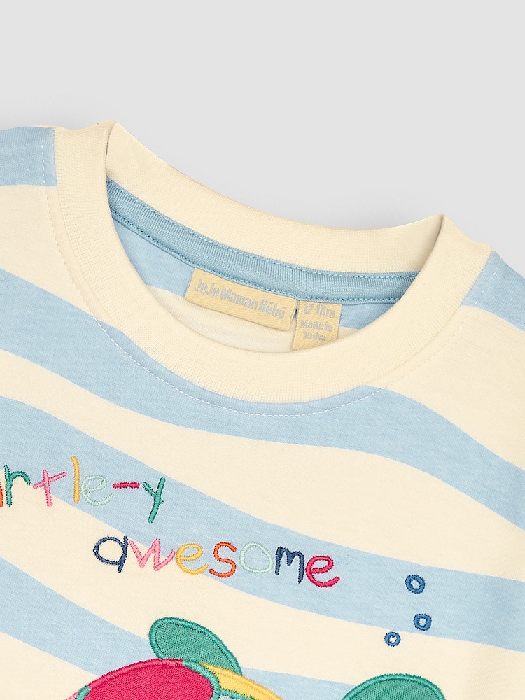 JoJo Maman Bébé Blue Turtle Appliqué T-Shirt - Image 2 of 3