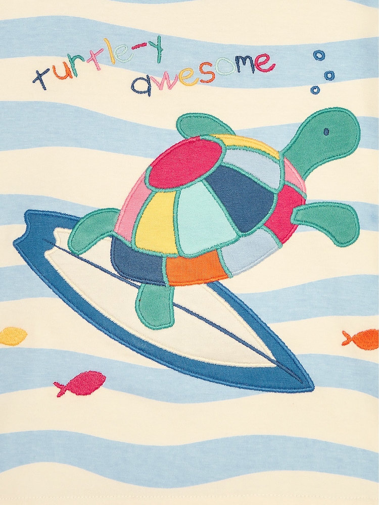JoJo Maman Bébé Blue Turtle Appliqué T-Shirt - Image 3 of 3