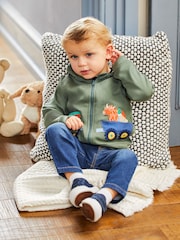 JoJo Maman Bébé Khaki Green Tractor Appliqué Reversible Hoodie - Image 1 of 7