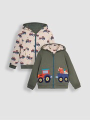 JoJo Maman Bébé Khaki Green Tractor Appliqué Reversible Hoodie - Image 2 of 7