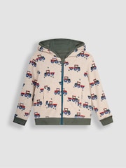 JoJo Maman Bébé Khaki Green Tractor Appliqué Reversible Hoodie - Image 4 of 7