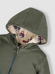 JoJo Maman Bébé Khaki Green Tractor Appliqué Reversible Hoodie - Image 5 of 7