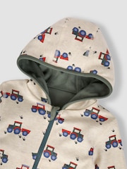 JoJo Maman Bébé Khaki Green Tractor Appliqué Reversible Hoodie - Image 6 of 7