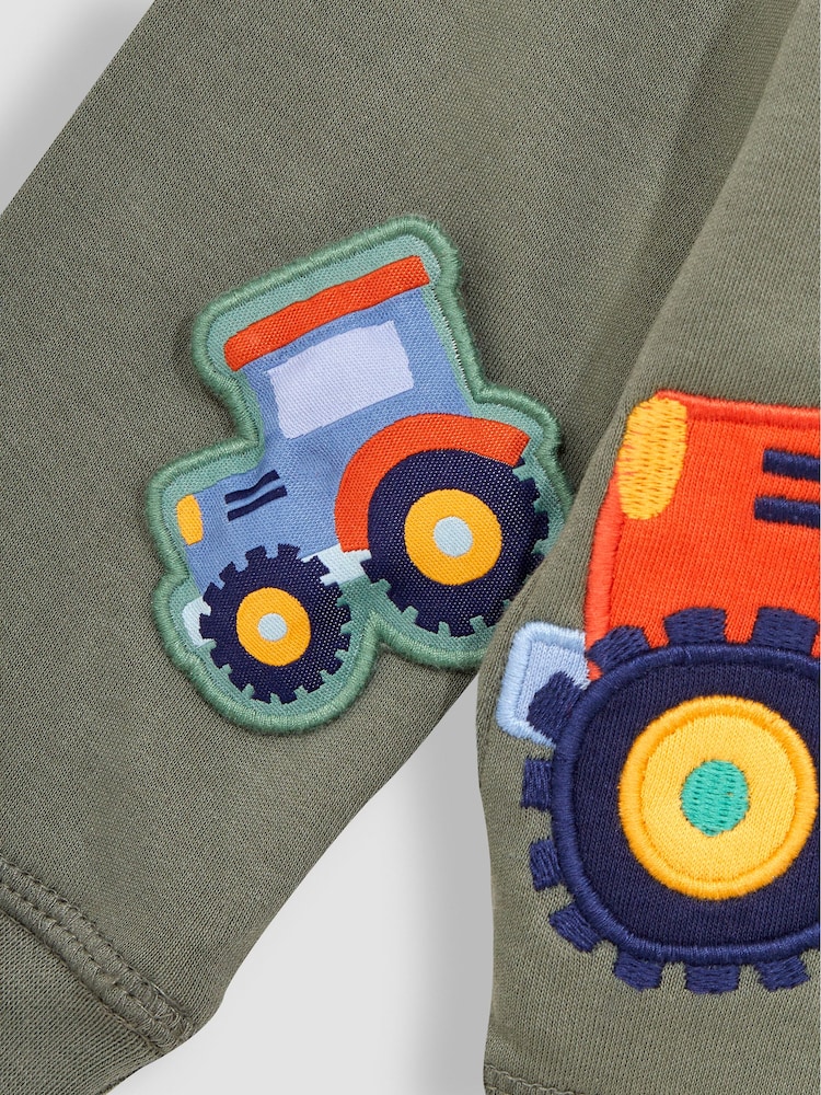 JoJo Maman Bébé Khaki Green Tractor Appliqué Reversible Hoodie - Image 7 of 7