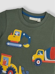 JoJo Maman Bébé Khaki Green Farm Animals Appliqué 100% Cotton T-Shirt - Image 2 of 3