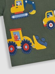 JoJo Maman Bébé Khaki Green Farm Animals Appliqué 100% Cotton T-Shirt - Image 3 of 3
