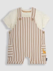 JoJo Maman Bébé Natural Stripe Dungarees & T-Shirt 2-Piece Set - Image 1 of 6