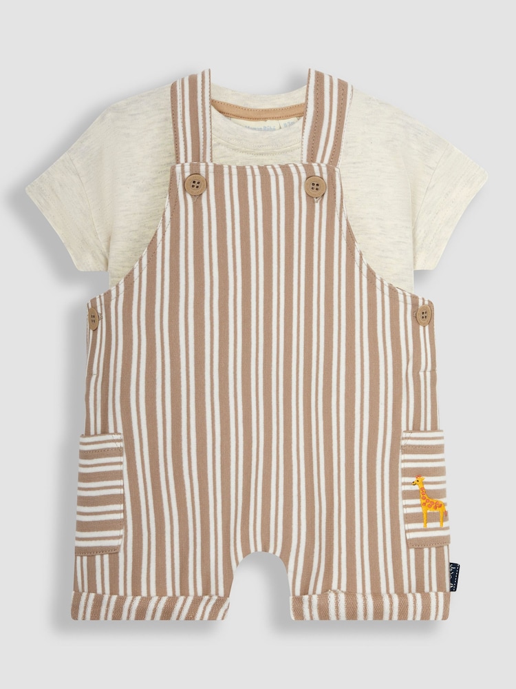 JoJo Maman Bébé Natural Stripe Dungarees & T-Shirt 2-Piece Set - Image 1 of 6