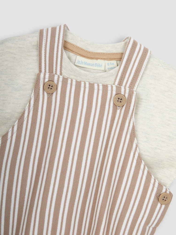 JoJo Maman Bébé Natural Stripe Dungarees & T-Shirt 2-Piece Set - Image 6 of 6