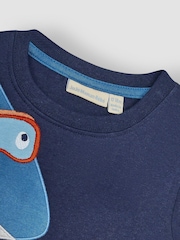 JoJo Maman Bébé Navy Blue Shark Novelty Appliqué T-Shirt - Image 2 of 3