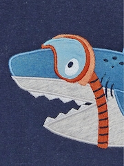 JoJo Maman Bébé Navy Blue Shark Novelty Appliqué T-Shirt - Image 3 of 3