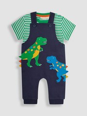 JoJo Maman Bébé Navy Blue TRex Appliqué Trouser Dungarees & T-Shirt Set - Image 3 of 8