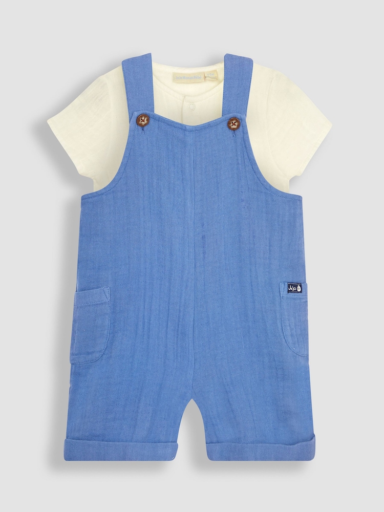 JoJo Maman Bébé Denim 2-Piece Cheesecloth Dungarees & Shirt Bodysuit Set - Image 1 of 5 JoJo Maman Bébé Denim 2-Piece Cheesecloth Dungarees & Shirt Bodysuit Set - Image 1 of 5