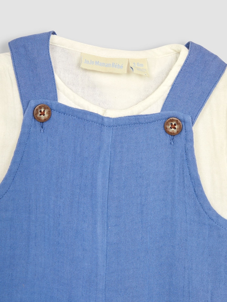 JoJo Maman Bébé Denim 2-Piece Cheesecloth Dungarees & Shirt Bodysuit Set - Image 5 of 5 JoJo Maman Bébé Denim 2-Piece Cheesecloth Dungarees & Shirt Bodysuit Set - Image 5 of 5