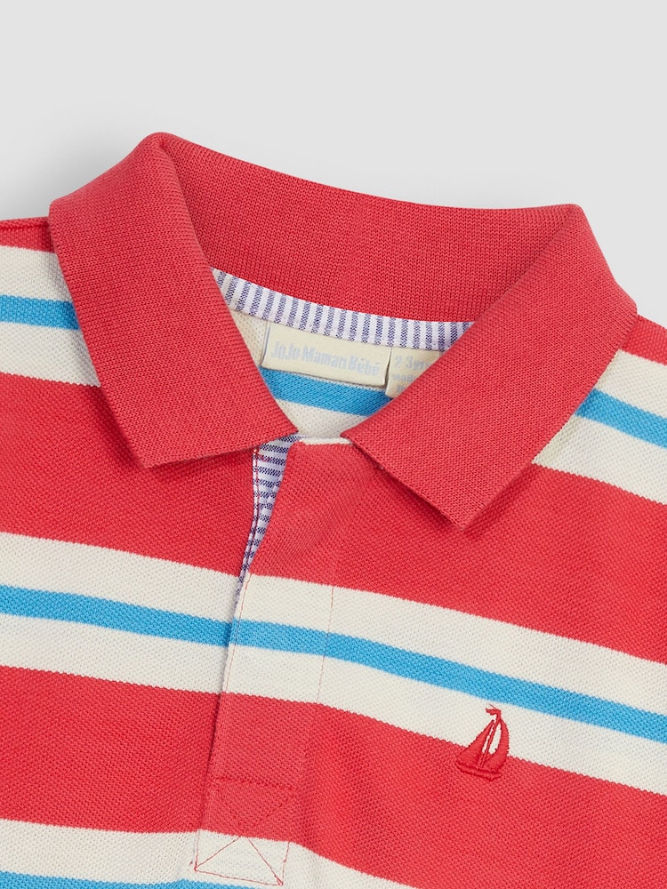JoJo Maman Bébé Pink Classic Stripe Polo Shirt - Image 2 of 3