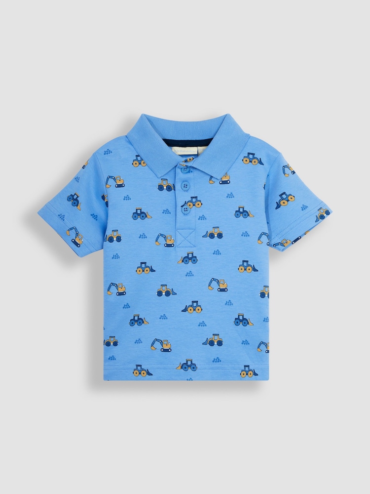 JoJo Maman Bébé Blue Digger Printed Polo Shirt - Image 1 of 3