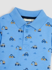 JoJo Maman Bébé Blue Digger Printed Polo Shirt - Image 2 of 3