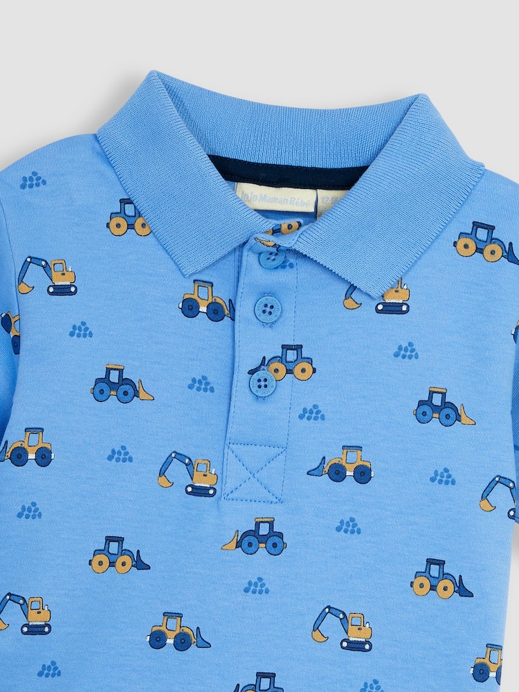 JoJo Maman Bébé Blue Digger Printed Polo Shirt - Image 2 of 3