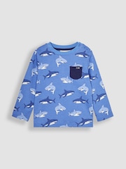 JoJo Maman Bébé Blue Shark Contrast Pocket Top - Image 1 of 3