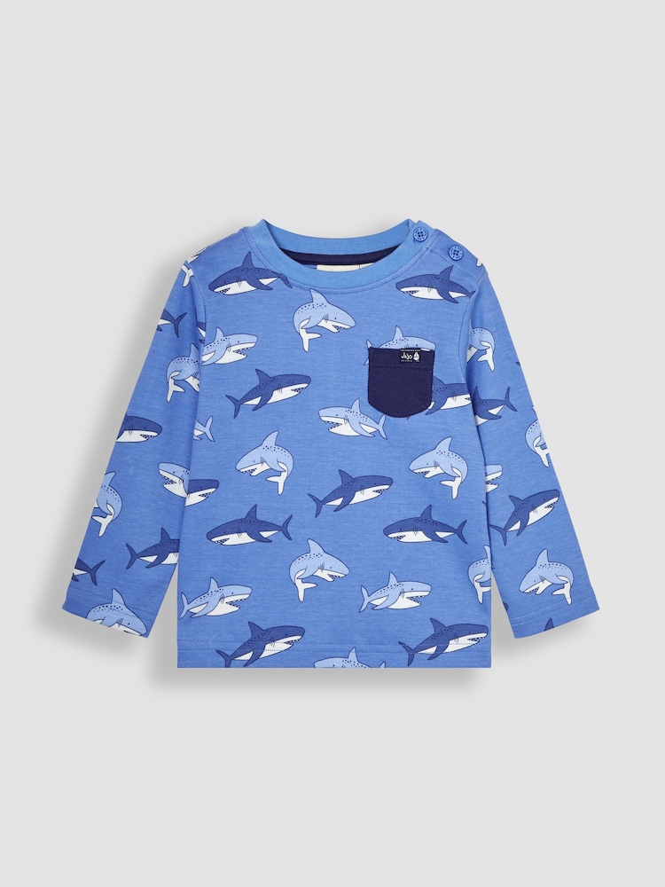 JoJo Maman Bébé Blue Shark Contrast Pocket Top - Image 1 of 3
