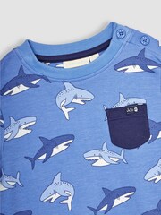 JoJo Maman Bébé Blue Shark Contrast Pocket Top - Image 2 of 3