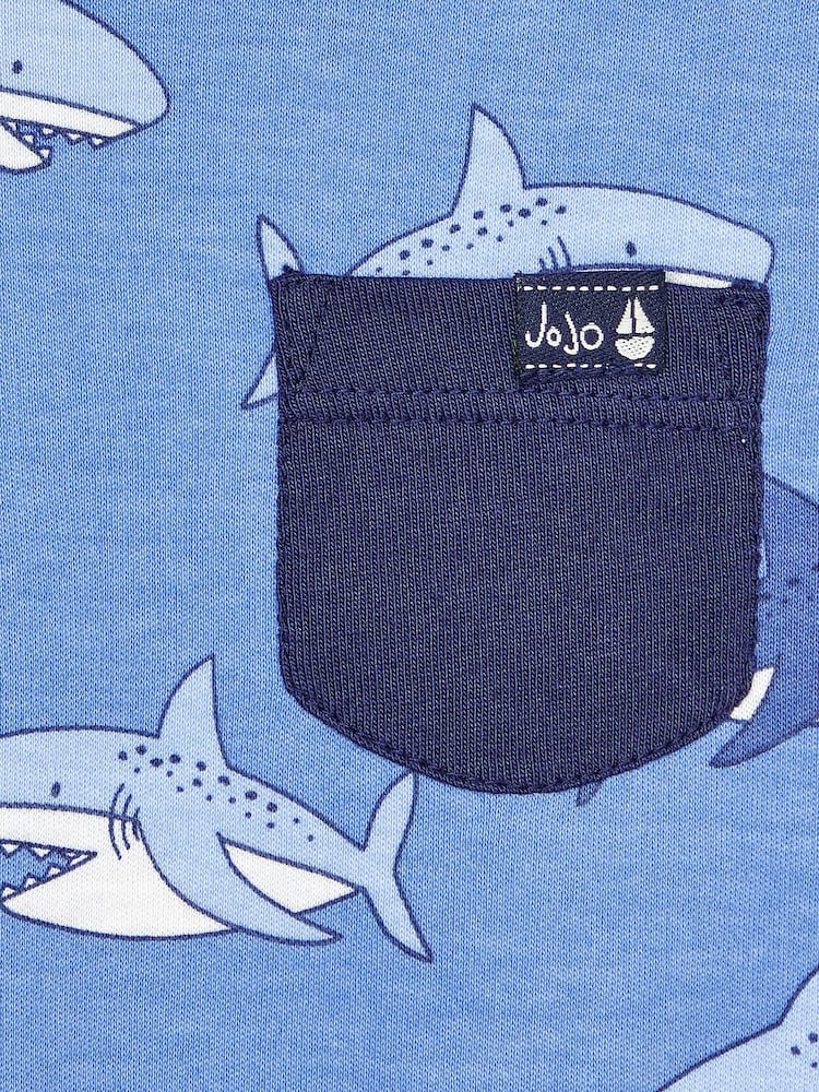 JoJo Maman Bébé Blue Shark Contrast Pocket Top - Image 3 of 3