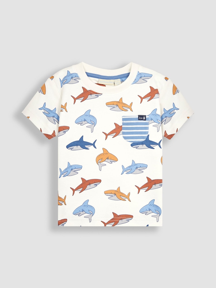 JoJo Maman Bébé Navy Stone Shark 2-Pack Pocket T-Shirts - Image 3 of 3 JoJo Maman Bébé Navy Stone Shark 2-Pack Pocket T-Shirts - Image 3 of 3
