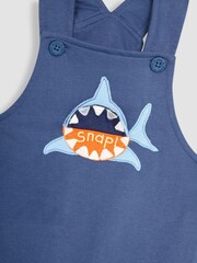 JoJo Maman Bébé Navy Blue Shark Appliqué Trouser Dungarees & T-Shirt Set - Image 7 of 7