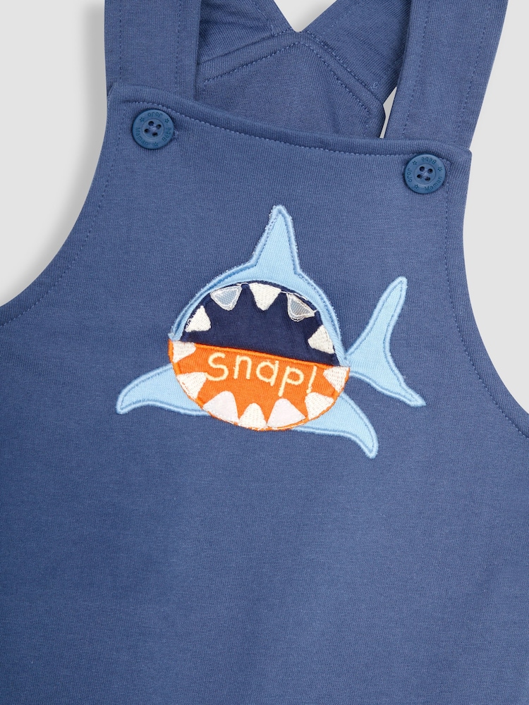 JoJo Maman Bébé Navy Blue Shark Appliqué Trouser Dungarees & T-Shirt Set - Image 7 of 7