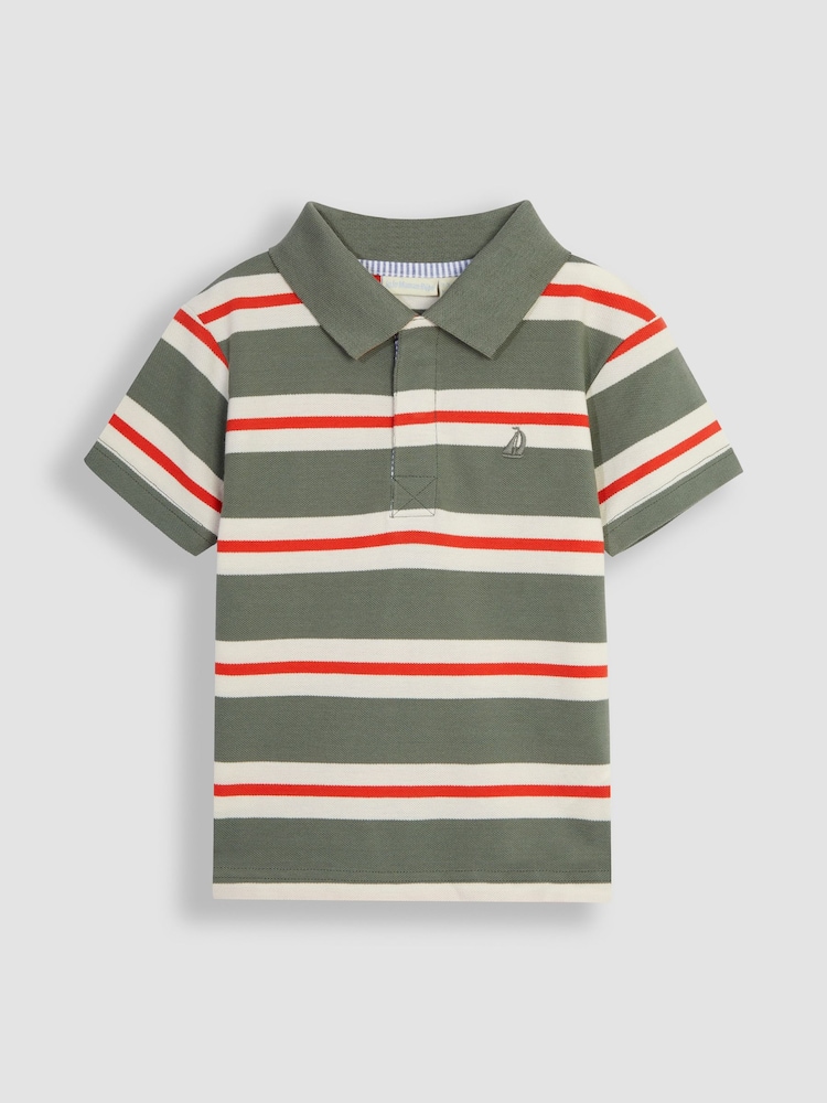 Зеленый хаки - JoJo Maman Bébé Stripe Polo Shirt - Изображение 1 из 3