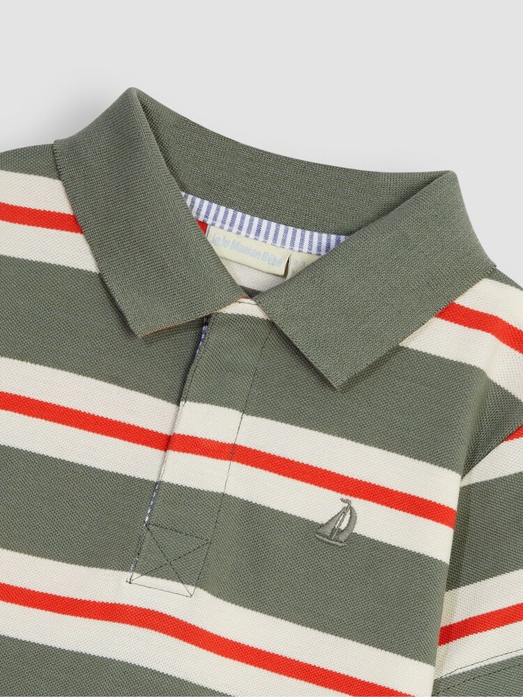 JoJo Maman Bébé Khaki Green Classic Stripe Polo Shirt - Image 2 of 3 JoJo Maman Bébé Khaki Green Classic Stripe Polo Shirt - Image 2 of 3